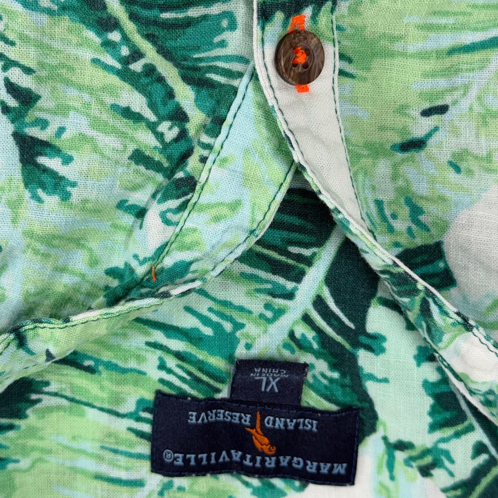 Margaritaville Island Reserve Green Banana Leaf Tie Front Linen Blend Top XL - Picture 3 of 7